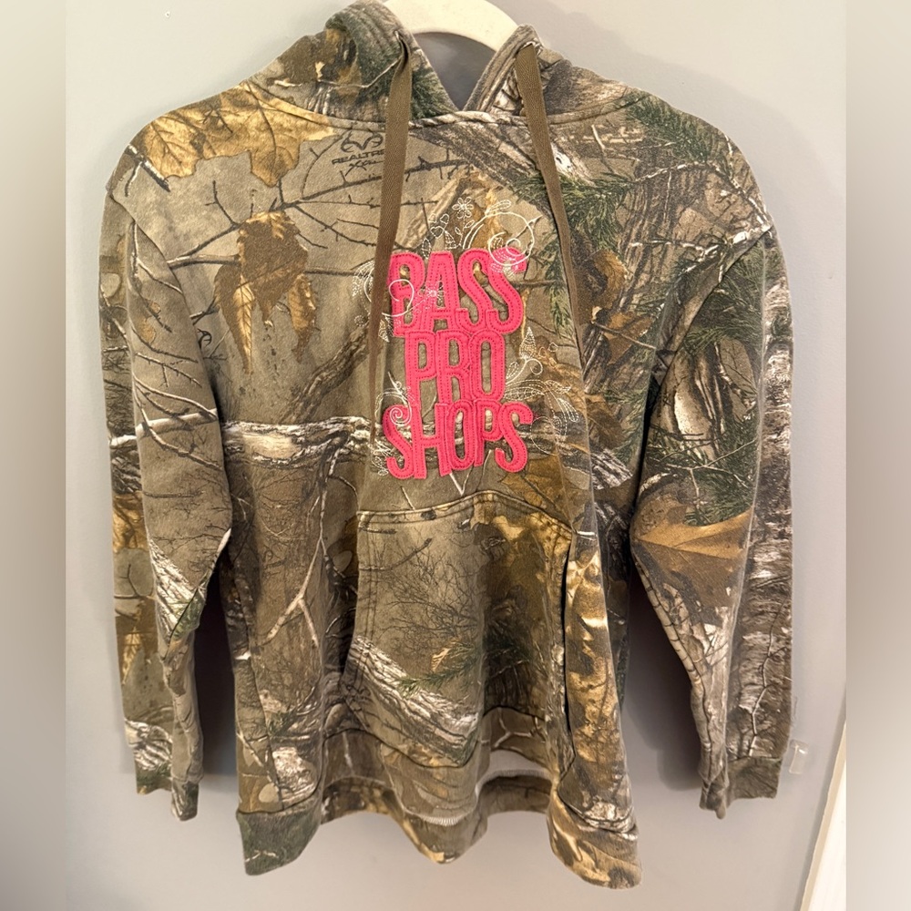 Bass Pro Shops Woodland Camo Hoodie with Pink Logo